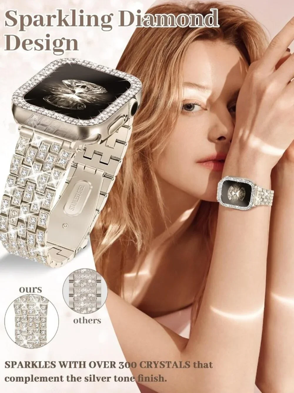 Luxury Diamond Bling Bands for Apple Watch 38mm-49mm, Metal Bracelet Strap